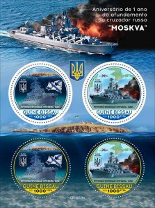 GUINEA BISSAU - 2023 - Sinking of Moskva - Perf 4v Sheet - Mint Never Hinged