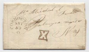 1851 Coshocton OH red CDS bold negative X rate handstamp stampless letter [k.676