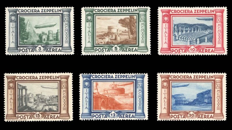 Italy #C42-47 Cat$135, 1933 Zeppelin, set of six, hinged