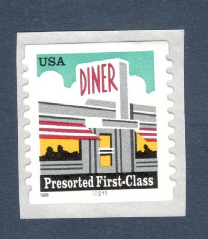 3208a Diner US Single With Plate Number Mint/nh (Free Shipping)