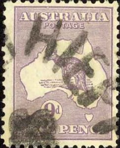 Australia Sc# 97 SG# 108 Used 1929-1930 9p violet Kangaroo & Map