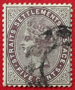 Malaya Straits Settlements 1882 QV 5c Used Wmk CC SG#48 M4722