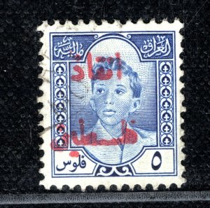 IRAQ Revenue Stamp 5f King Faisal II *Palestine Aid* Red Overprint Used LIME141