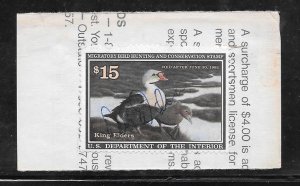 #RW58 Used Federal Duck Stamp on License Piece