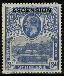 ASCENSION 1922 KG V 3d BRIGHT BLUE MINT NEVER HINGED (MNH) Wmk. MSCA VGC