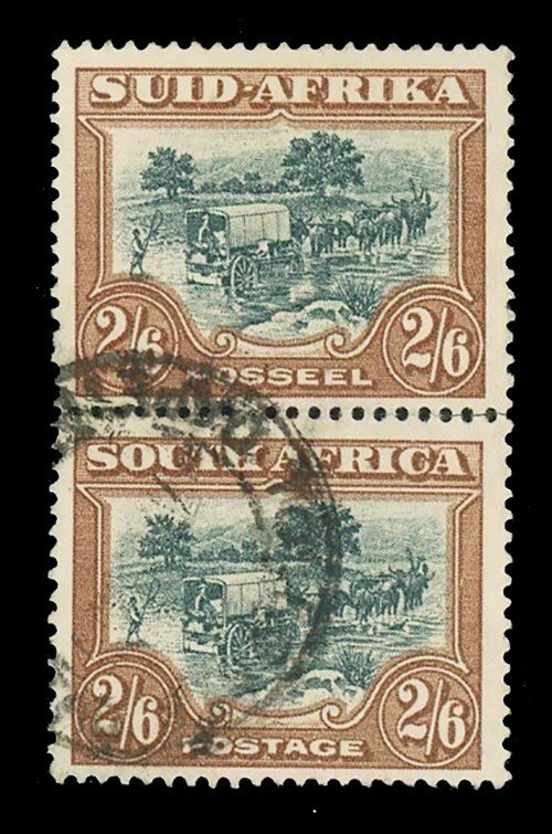 [SOUTH AFRICA] 1936: 2sh6p Scott 44c vertical pair (used)