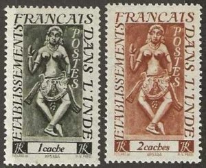 French India, Sc. 212-213,  mint, never hinged and lightly hinged. 1943. (F609)