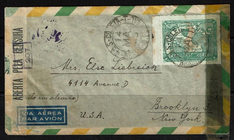 Brazil - 1943 Censored AIrmal Cover to USA - Lot 090417