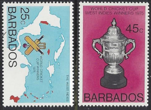 Barbados #438-9 set, MNH Prudential Cup 1975 cricket winner, issued 1976