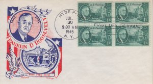 1945 1c Roosevelt Memorial B4  (Scott 930) Fleetwood/Knapp UA FDC