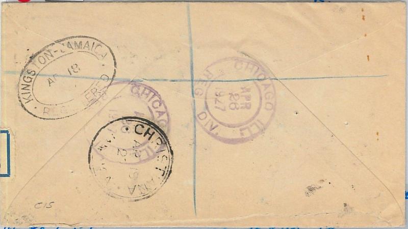 59452 -  JAMAICA -  POSTAL HISTORY: REGISTERED COVER from CHRISTIANA to USA 1927