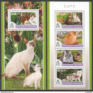 2015 Solomon Islands Cats Domestic Animals #3162-66 1+1 ** Ls435