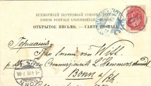 St Petersburg, Russia to Bonn, Germany 1901. Postcard rate (15843)