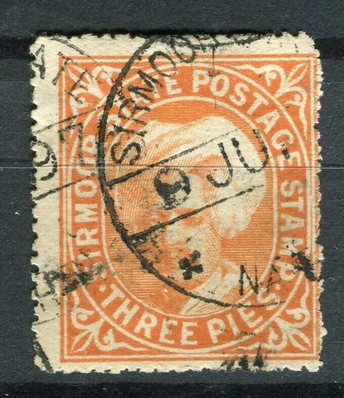 INDIA; SIRMOOR 1885-90s early Raja Parkash local issue fine used 3p. value