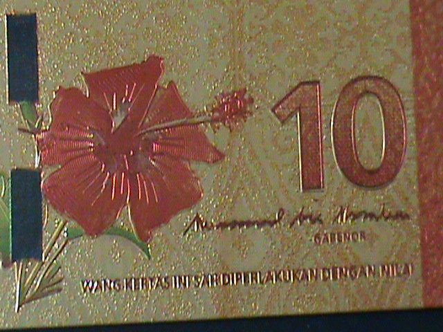MALAYSIA-2010-24 KARAT GOLD REPLICA $10- RINGGIT BANK NOTE-WITH CERIFICATE VF