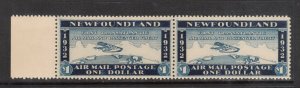 Newfoundland Mint $1 Wayzata Airmail XF/NH Left Margin Pair