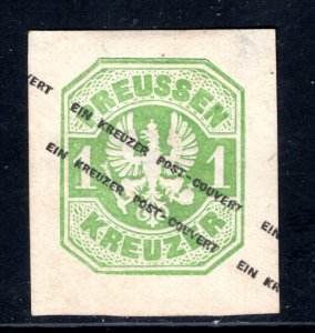 Prussia 1kr green Post-Couvert cut square,  Used VF    ...   5170012