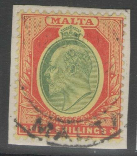 MALTA SG63 1911 5/= GREEN & RED/YELLOW FINE USED ON PIECE 