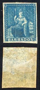 Barbados SG10 (1d) Deep Blue on White paper Cat 110 pounds