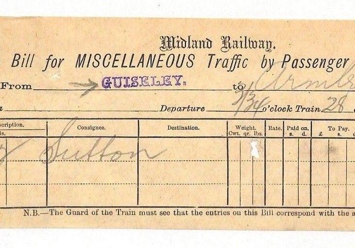 BC127 GB YORKS 1892 Superb Fancy *GUISELEY* Station Mid Railway Parcel Way Bill