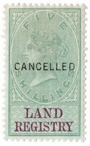 (I.B) QV Revenue : Land Registry 5/- (1881) specimen