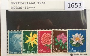 $1 World MNH Stamps (1653), Switzerland Scott B0339-343, set of 5, Flowers