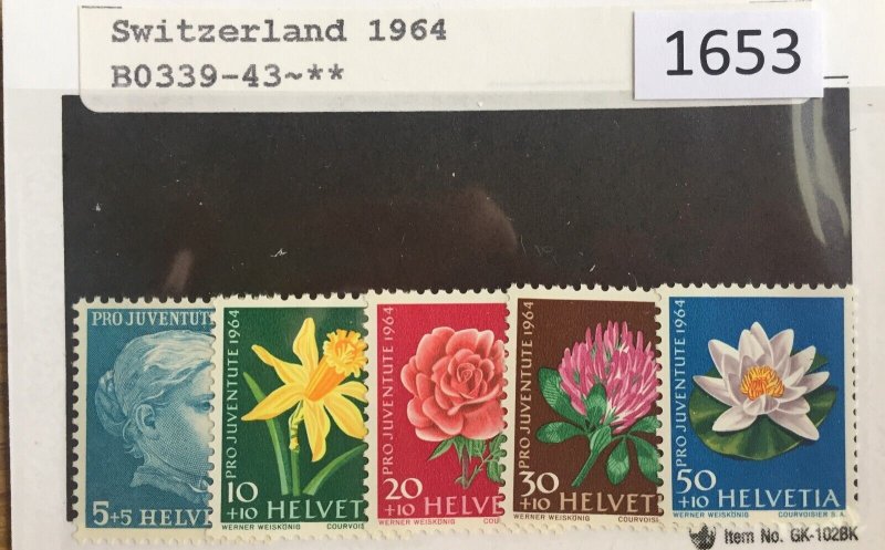 $1 World MNH Stamps (1653), Switzerland Scott B0339-343, set of 5, Flowers