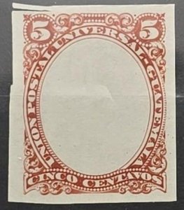 MI) 1881 GUATEMALA, QUETZAL, PLATE PROOF OF FRAME ONLY ON THIN UNGUMMED PAPER,