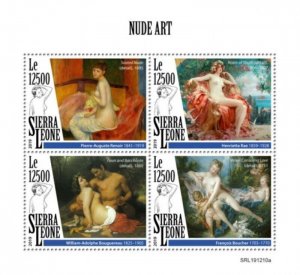 Sierra Leone - 2019 Nude Paintings - 4 Stamp Sheet - SRL191210a