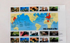 US #2559 Pane of 20, World War II, 1991, Mint/NH/VF