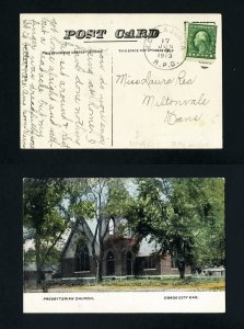 # 405 Picture Postcard of Presbyterian Church, K.C. & La Junta, RPO - 6-17-1913