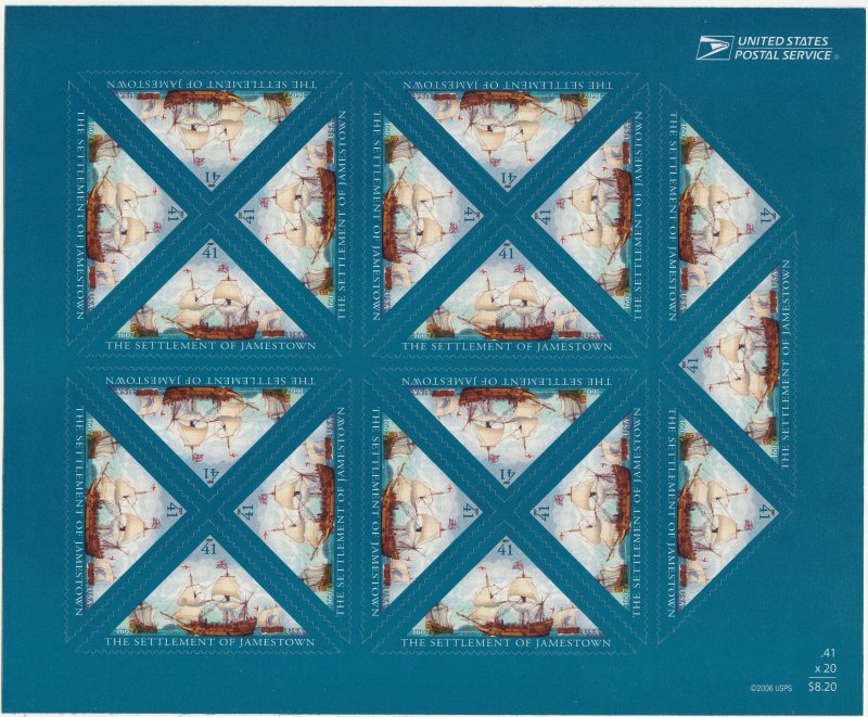 2007 Settlement of Jamestown Pane of 20 #4136 MNH