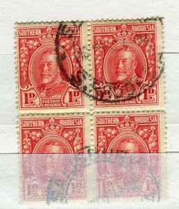 RHODESIA; 1930s early GV portrait issue fine used 1d. BLOCK of 4