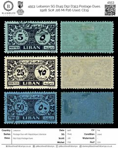 4553: Lebanon SG D145 D52 D353 Postage Dues. 1928. Sc# J26 Mi P26 Used. C£19