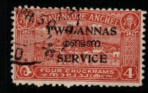 INDIA-TRAVANCORE-COCHIN SGO5b 1949 2a on 2ch RED p11 USED