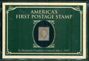 US #1, 5¢ Franklin, America's First Postage Stamp in special folder, Sc...