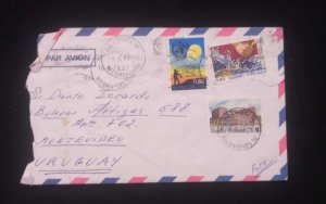 C) 1973, FINLAND, AIR MAIL SENT TO MONTEVIDEO URUGUAY, MULTIPLE STAMPS, XF
