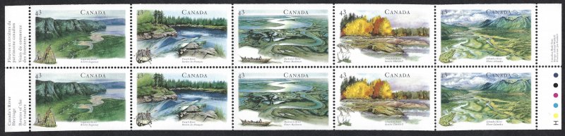 Canada #1515b 43¢ Heritage Rivers (1994). Pane of 10 stamps. 5 designs. MNH