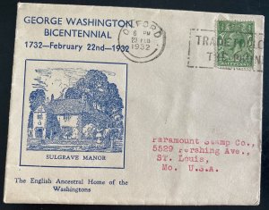 1932 Oxford England First Day Cover To St Louis MO Usa George Washington Bicente