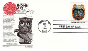 USA 1980 FDC Sc 1837 Northwest Indian Art Masks Aristocrat Cachet Spokane WA