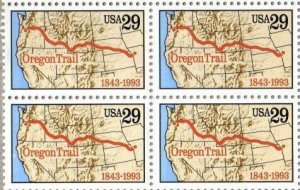 1993 Oregon Trail Block of 4 29c Postage Stamps, Sc# 2747, MNH, OG