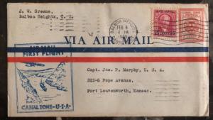 1929 Balboa Canal Zone Panama First Flight cover FFC to Leavenworth USA