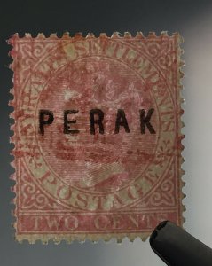 MALAYA 1883 PERAK opt STRAITS SETTLEMENTS QV 2c Used wide E SG#13 M3568 