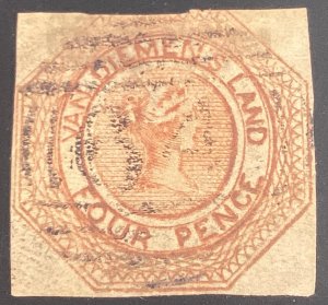 Tasmania #2 used 1853 4p red orange Victoria