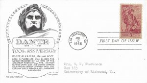 1965 FDC, #1268, 5c Dante Alighieri, Aristocrats-Lowry