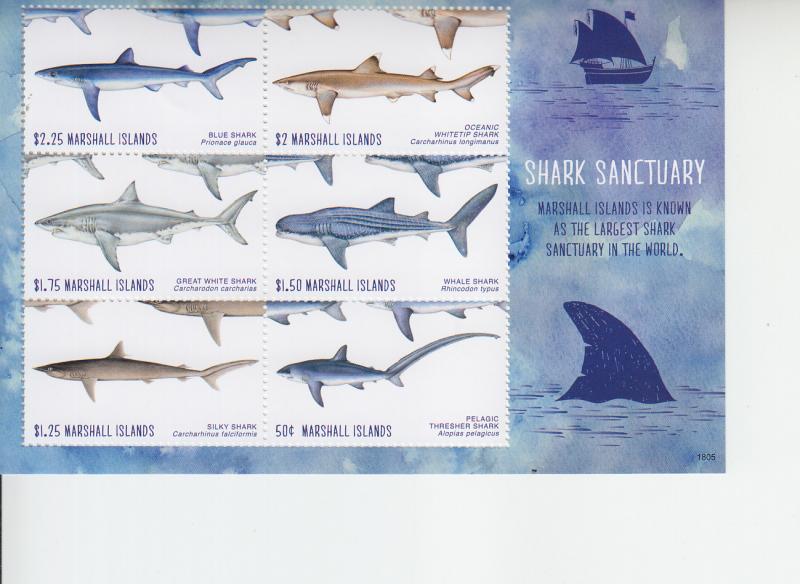 2018 Marshall Islands Shark Sanctuary MS6  (Scott NA) MNH