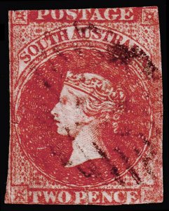 South Australia Scott 2 (1855) Used F, CV $100.00 M