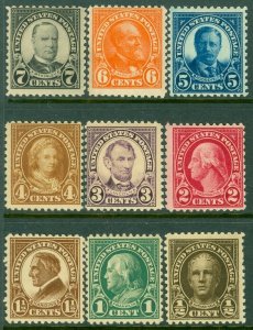 EDW1949SELL : USA 1922-25 Scott #551-59 Fine-Very Fine, Mint OG LH. Catalog $94.