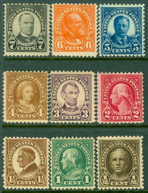 EDW1949SELL : USA 1922-25 Scott #551-59 Fine-Very Fine, Mint OG LH. Catalog $94.