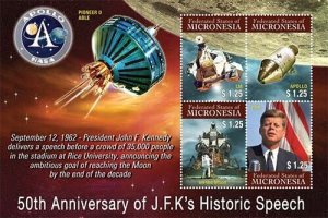 Micronesia 2012 - JFK Speech Space Moon - Sheet of 4 Stamps - Scott #990 - MNH